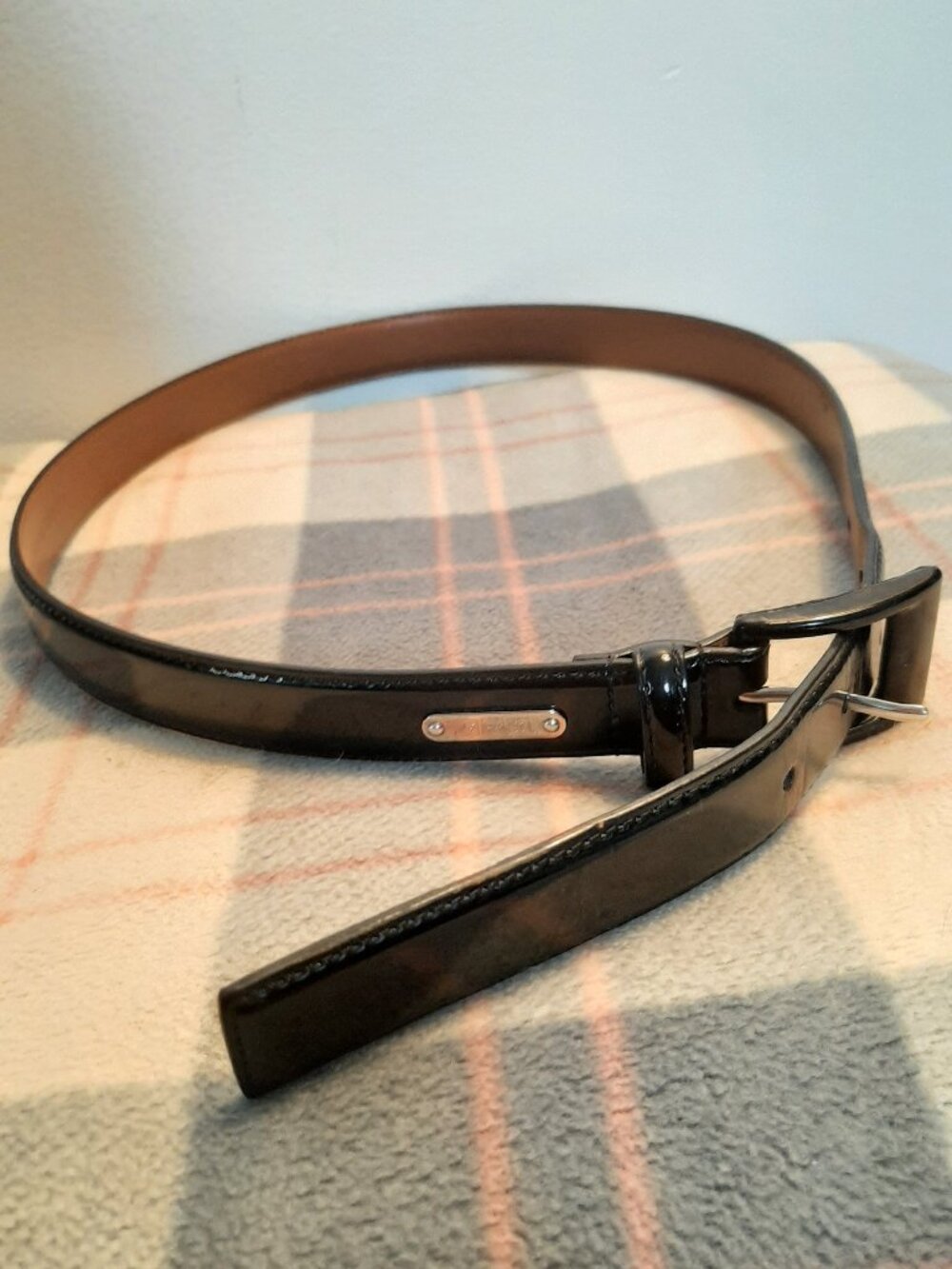 LAUREN RALPH LAUREN Black Patent Leather Skinny Belt - Size S